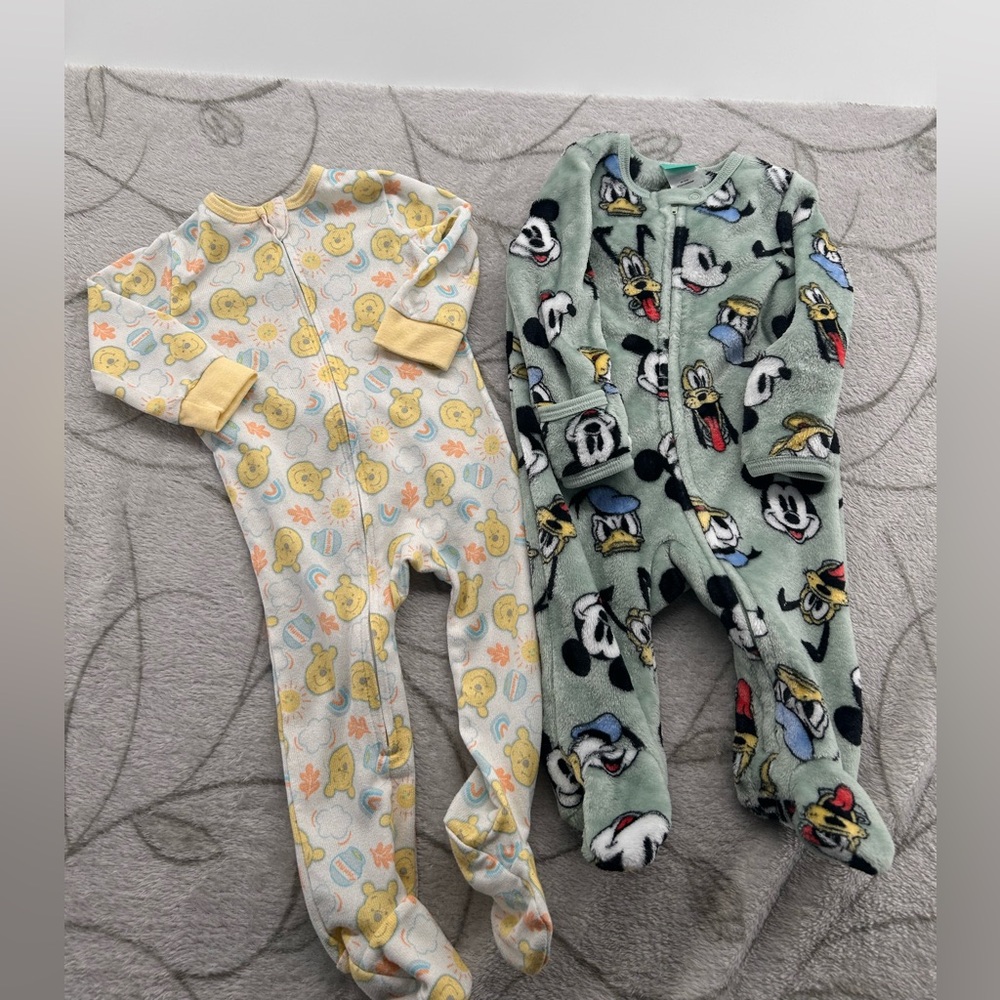 Disney Baby Sleepers Bundle 3-6M 6M Mickey Pooh Footed Pajamas